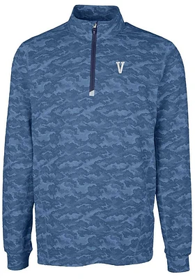 Cutter and Buck Villanova Wildcats Mens Navy Blue Traverse Camo Print Big Tall Qtr Zip
