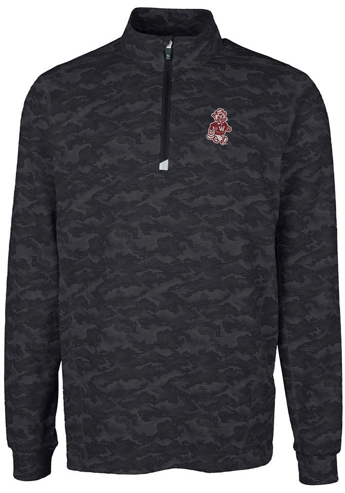 Cutter and Buck Washington State Cougars Mens Black Traverse Camo Print Big Tall Qtr Zip