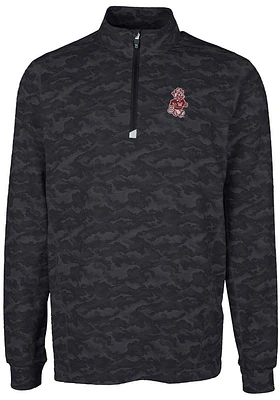 Cutter and Buck Washington State Cougars Mens Black Traverse Camo Print Big Tall Qtr Zip