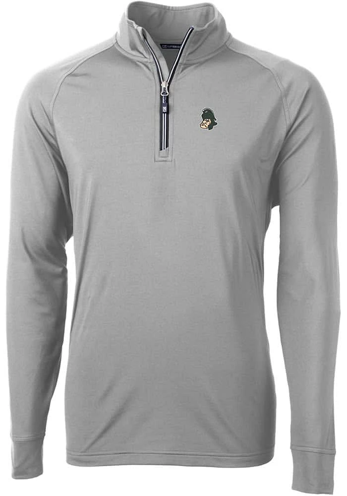 Cutter and Buck Michigan State Spartans Mens Grey Adapt Eco Big Tall Qtr Zip