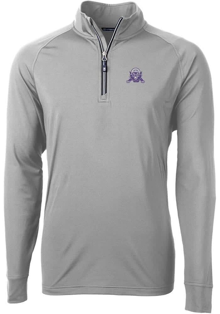 Mens Northwestern Wildcats Grey Cutter and Buck Adapt Eco Qtr Zip
