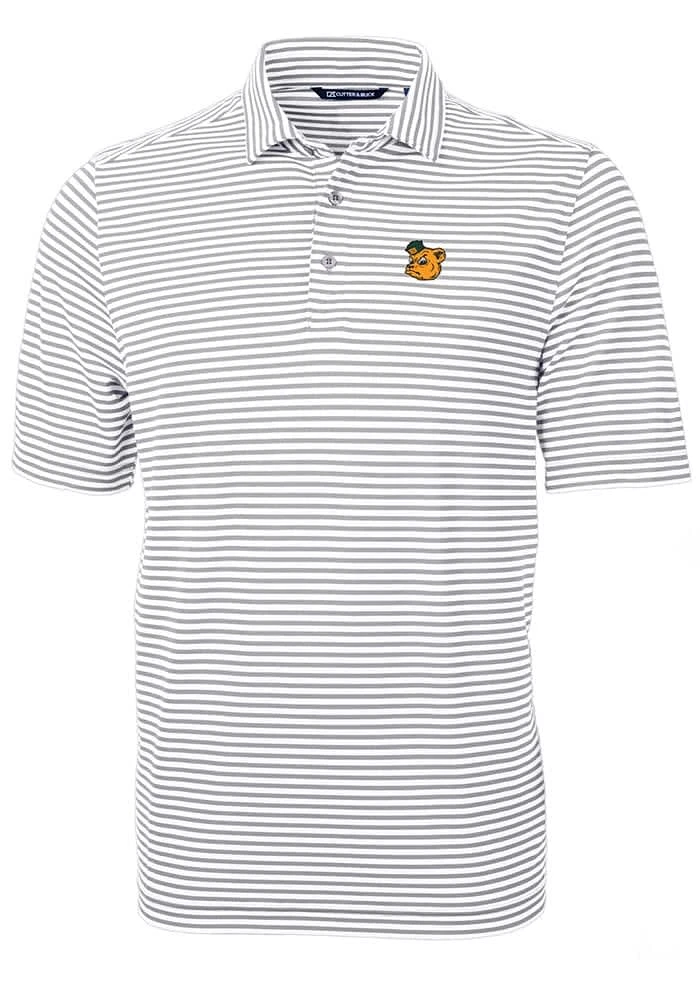 Cutter and Buck Baylor Bears Grey Virtue Eco Pique Stripe Big Tall Polo