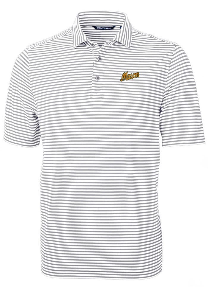 Cutter and Buck George Mason University Grey Virtue Eco Pique Stripe Big Tall Polo