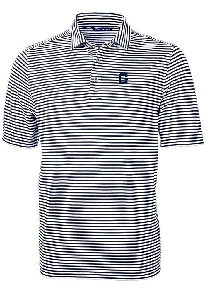 Cutter and Buck Georgetown Hoyas Navy Blue Vault Virtue Eco Pique Stripe Big Tall Polo