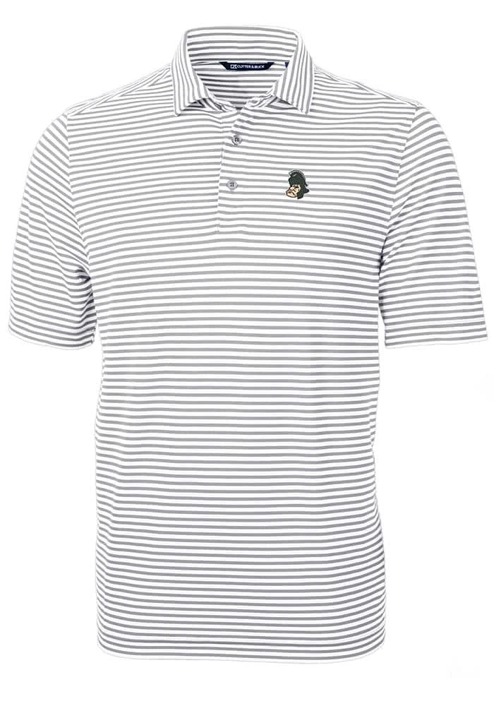 Cutter and Buck Michigan State Spartans Grey Virtue Eco Pique Stripe Big Tall Polo