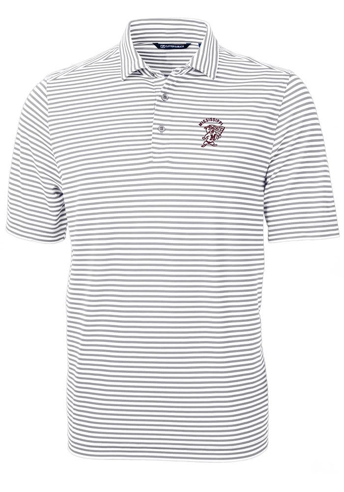 Cutter and Buck Mississippi State Bulldogs Grey Virtue Eco Pique Stripe Big Tall Polo