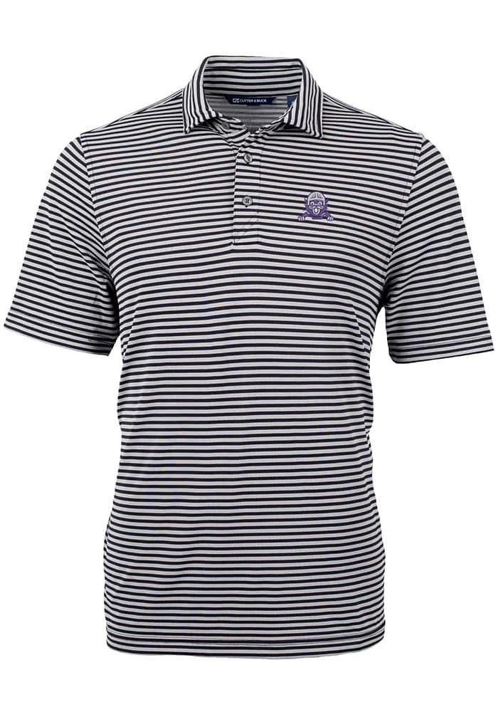 Northwestern Wildcats Black Cutter and Buck Vault Virtue Eco Pique Stripe Big Tall Polo