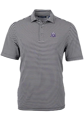 Northwestern Wildcats Black Cutter and Buck Vault Virtue Eco Pique Stripe Big Tall Polo