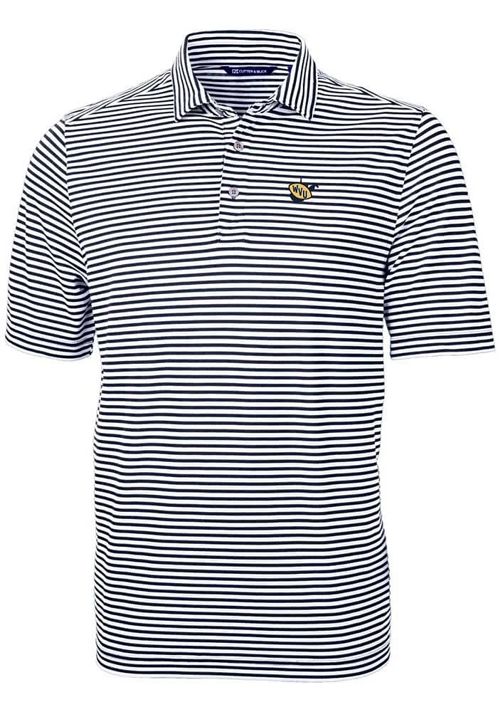 Cutter and Buck West Virginia Mountaineers Navy Blue Virtue Eco Pique Stripe Big Tall Polo