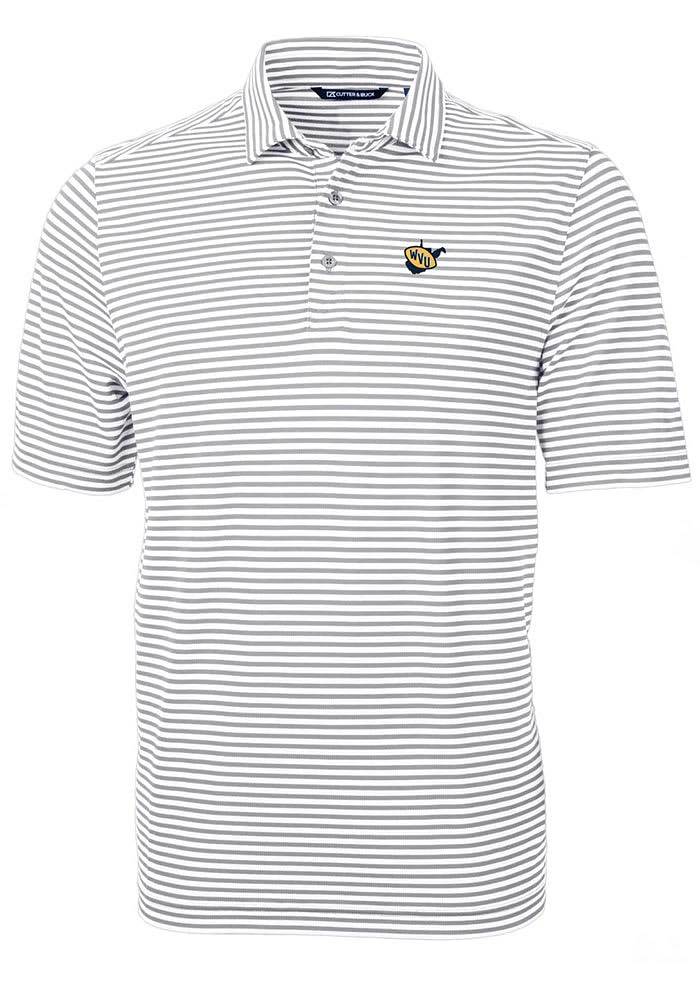 Cutter and Buck West Virginia Mountaineers Grey Virtue Eco Pique Stripe Big Tall Polo