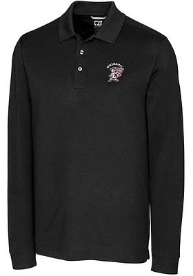Cutter and Buck Mississippi State Bulldogs Mens Black Advantage Pique Long Sleeve Big Tall P..