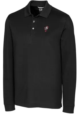 Cutter and Buck Ohio State Buckeyes Mens Black Advantage Pique Long Sleeve Big Tall Polos Sh..