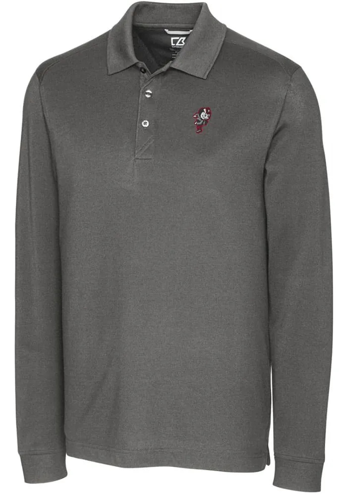 Cutter and Buck Ohio State Buckeyes Mens Grey Advantage Pique Long Sleeve Big Tall Polos Shi..