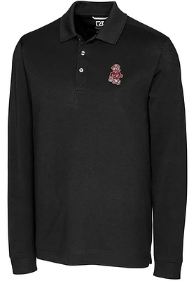 Cutter and Buck Washington State Cougars Mens Black Advantage Pique Long Sleeve Big Tall Pol..