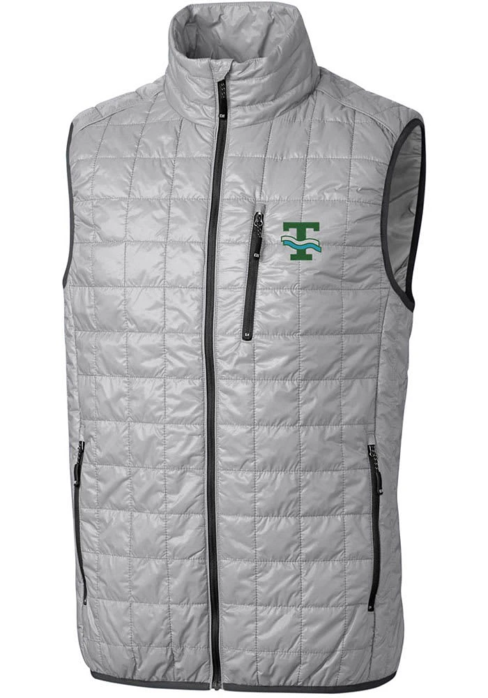 Cutter and Buck Tulane Green Wave Big Tall Grey Rainier PrimaLoft Vest Mens