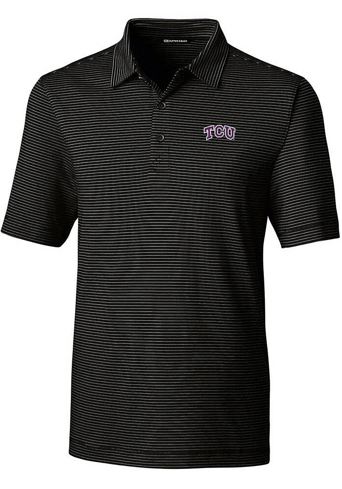 Cutter and Buck TCU Horned Frogs Mens Black Logo Forge Pencil Stripe Short Sleeve Polo
