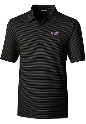 Cutter and Buck TCU Horned Frogs Mens Black Logo Forge Pencil Stripe Short Sleeve Polo