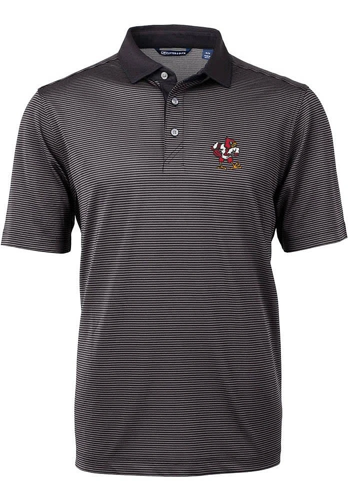 Cutter and Buck Louisville Cardinals Mens Black Virtue Micro Stripe Short Sleeve Polo