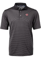 Cutter and Buck Cincinnati Reds Mens Black Virtue Micro Stripe Short Sleeve Polo