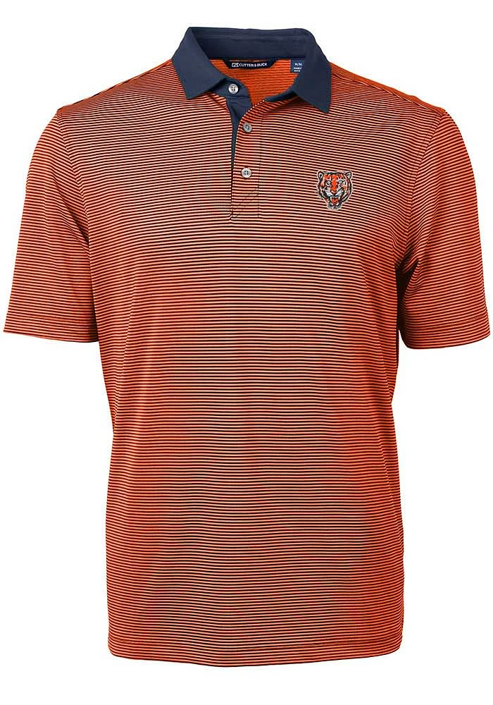 Cutter and Buck Detroit Tigers Mens Orange Virtue Micro Stripe Short Sleeve Polo
