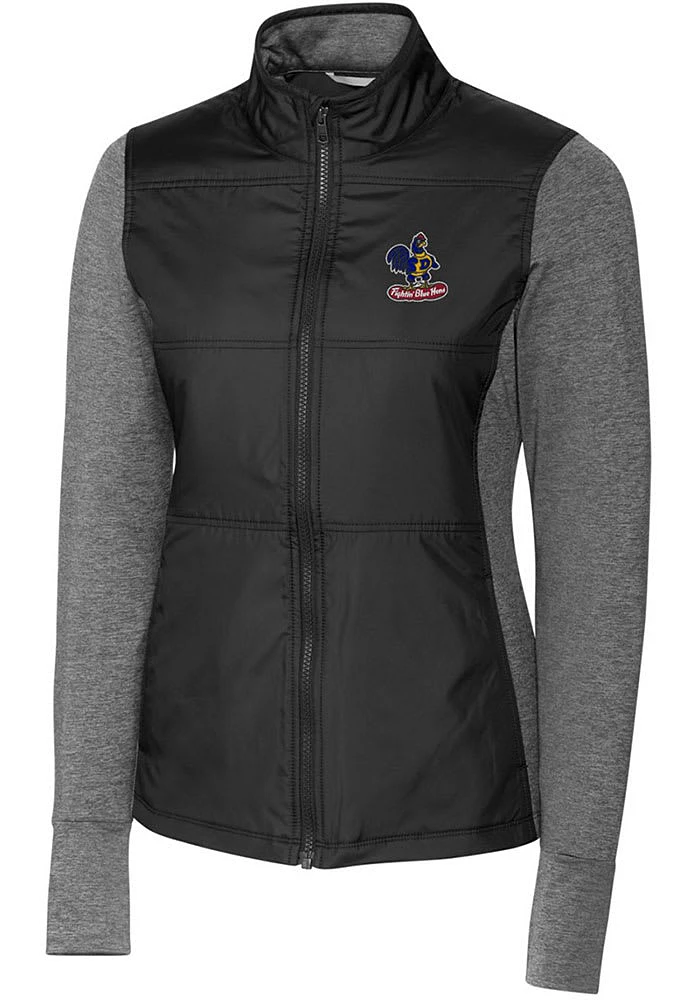 Cutter and Buck Delaware Fightin' Blue Hens Womens Black Stealth Hybrid Quilted Medium Weight Ja..