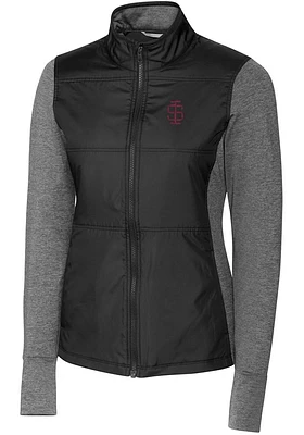 Cutter and Buck Southern Illinois Salukis Womens Black Stealth Hybrid Quilted Medium Weight Jack..
