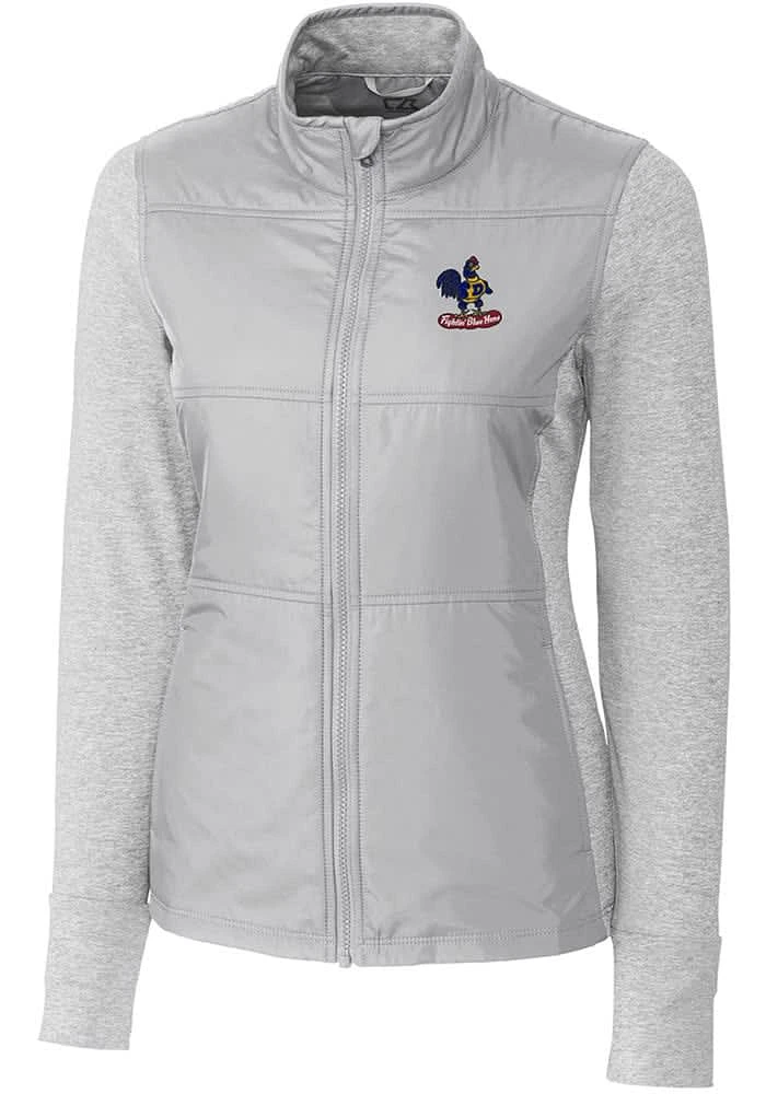 Cutter and Buck Delaware Fightin' Blue Hens Womens Grey Stealth Hybrid Quilted Medium Weight Jac..