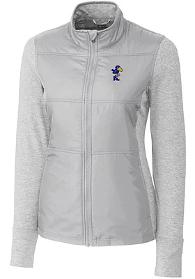 Cutter and Buck Kansas Jayhawks Womens Grey Vault Stealth Hybrid Quilted Medium Weight Jacket