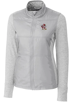 Cutter and Buck Louisville Cardinals Womens Grey Vault Stealth Hybrid Quilted Medium Weight Jack..