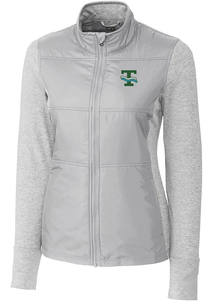 Cutter and Buck Tulane Green Wave Womens Grey Vault Stealth Hybrid Quilted Medium Weight Jacket