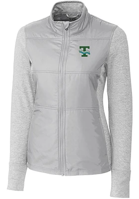 Cutter and Buck Tulane Green Wave Womens Grey Vault Stealth Hybrid Quilted Medium Weight Jacket