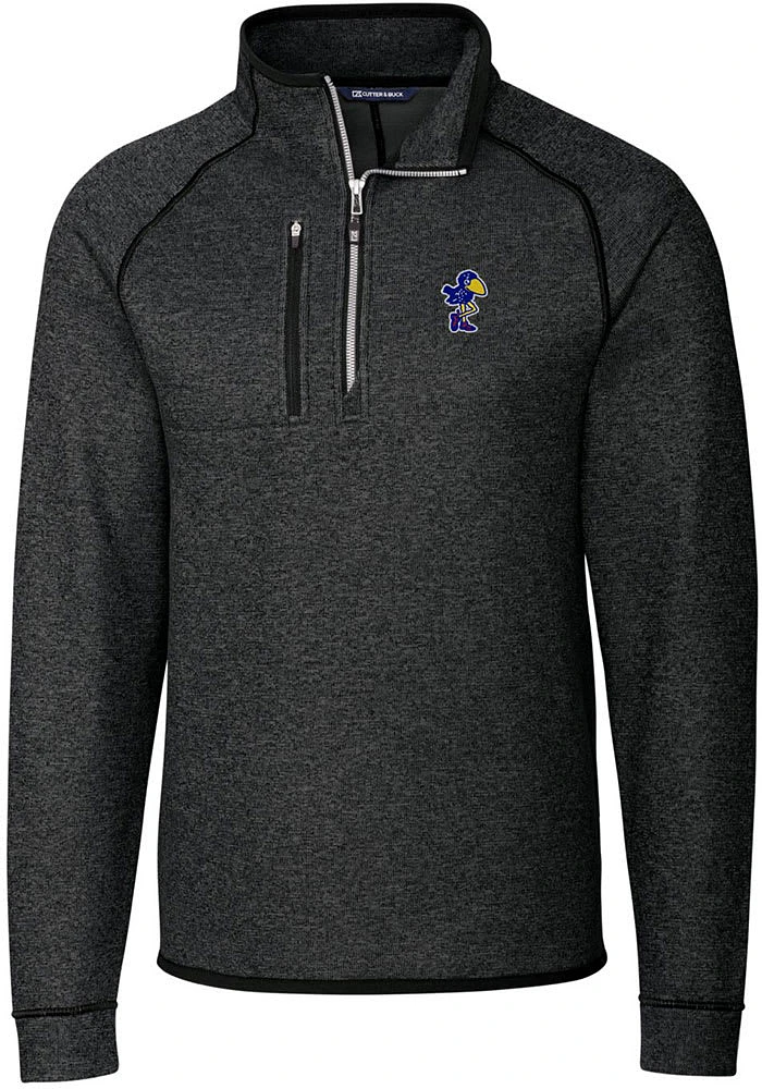 Cutter and Buck Kansas Jayhawks Mens Charcoal Mainsail Sweater Big Tall Qtr Zip