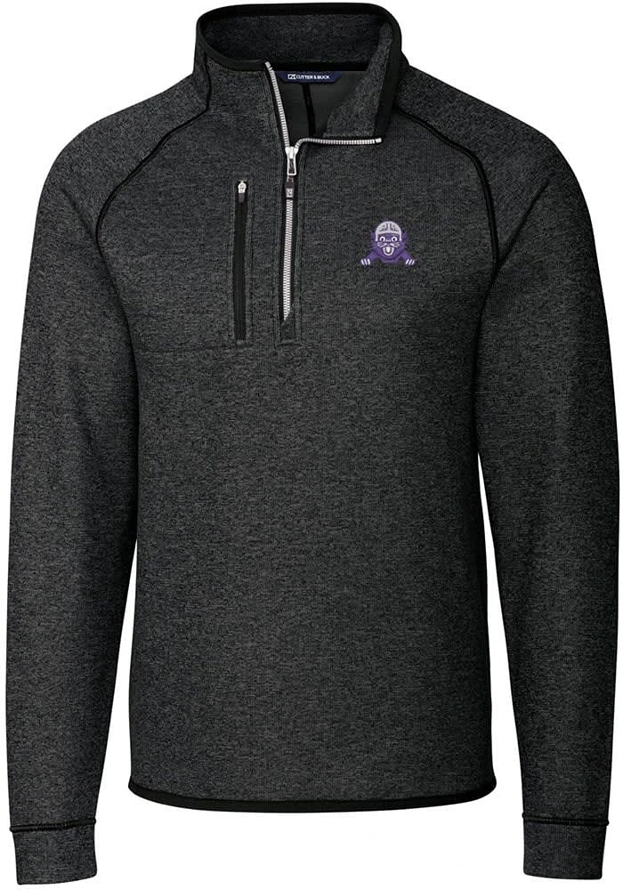 Mens Northwestern Wildcats Charcoal Cutter and Buck Mainsail Sweater Qtr Zip
