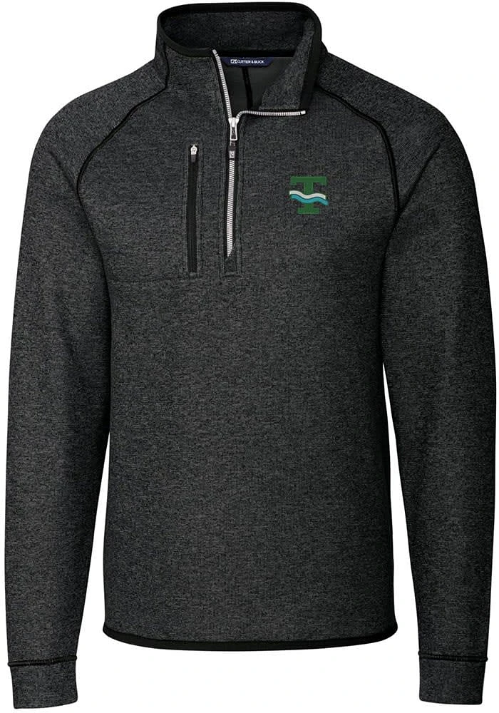 Cutter and Buck Tulane Green Wave Mens Charcoal Mainsail Sweater Big Tall Qtr Zip