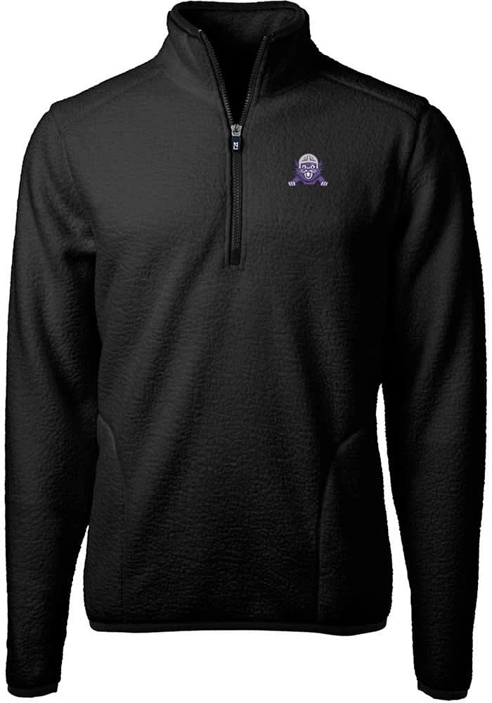 Mens Northwestern Wildcats Black Cutter and Buck Cascade Eco Sherpa Qtr Zip