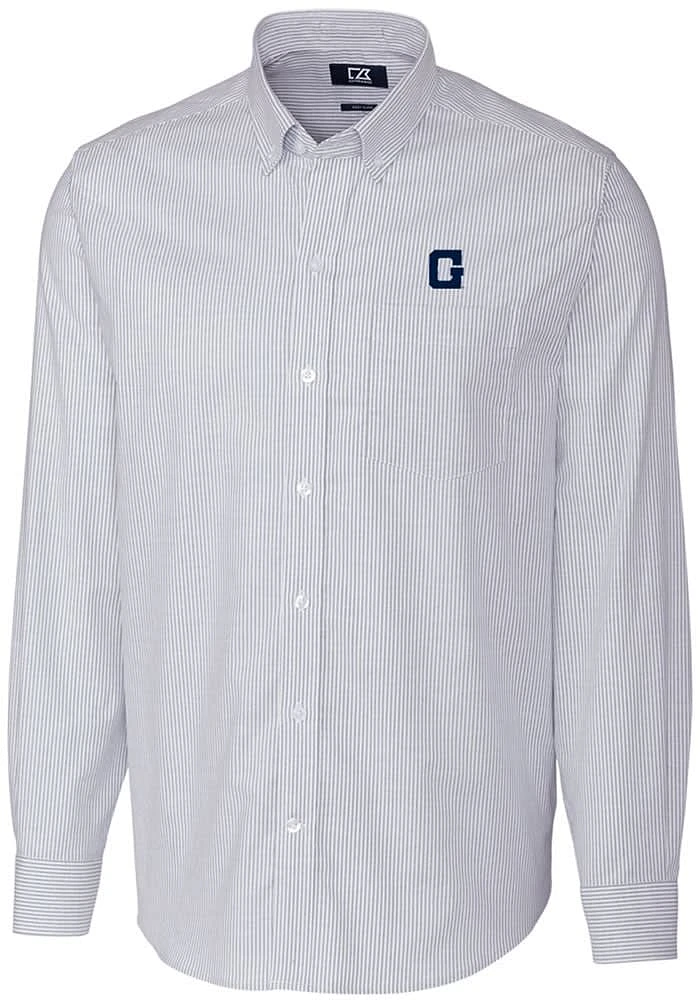 Cutter and Buck Georgetown Hoyas Mens Blue Stretch Oxford Stripe Big Tall Dress Shirt