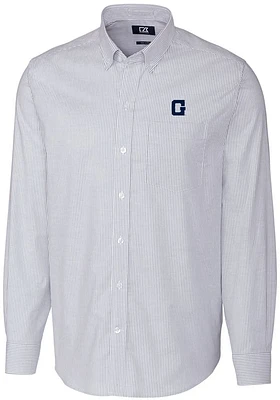 Cutter and Buck Georgetown Hoyas Mens Blue Stretch Oxford Stripe Big Tall Dress Shirt