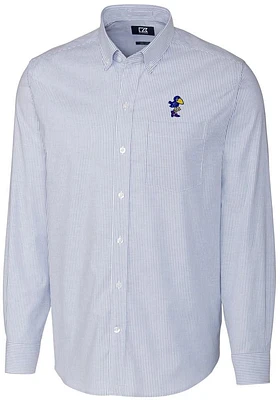 Cutter and Buck Kansas Jayhawks Mens Blue Stretch Oxford Stripe Big Tall Dress Shirt