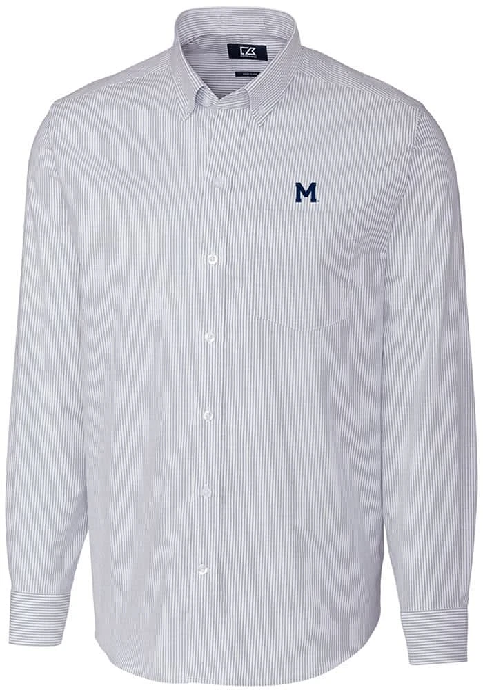 Cutter and Buck Michigan Wolverines Mens Blue Stretch Oxford Stripe Big Tall Dress Shirt