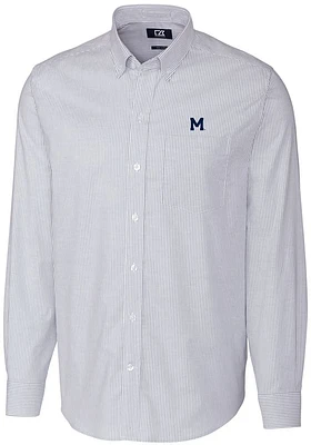 Cutter and Buck Michigan Wolverines Mens Blue Stretch Oxford Stripe Big Tall Dress Shirt