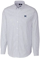 Cutter and Buck Michigan Wolverines Mens Blue Stretch Oxford Stripe Big Tall Dress Shirt
