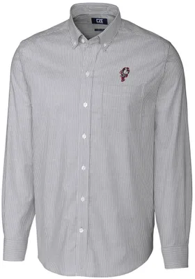 Cutter and Buck Ohio State Buckeyes Mens Charcoal Stretch Oxford Stripe Big Tall Dress Shirt