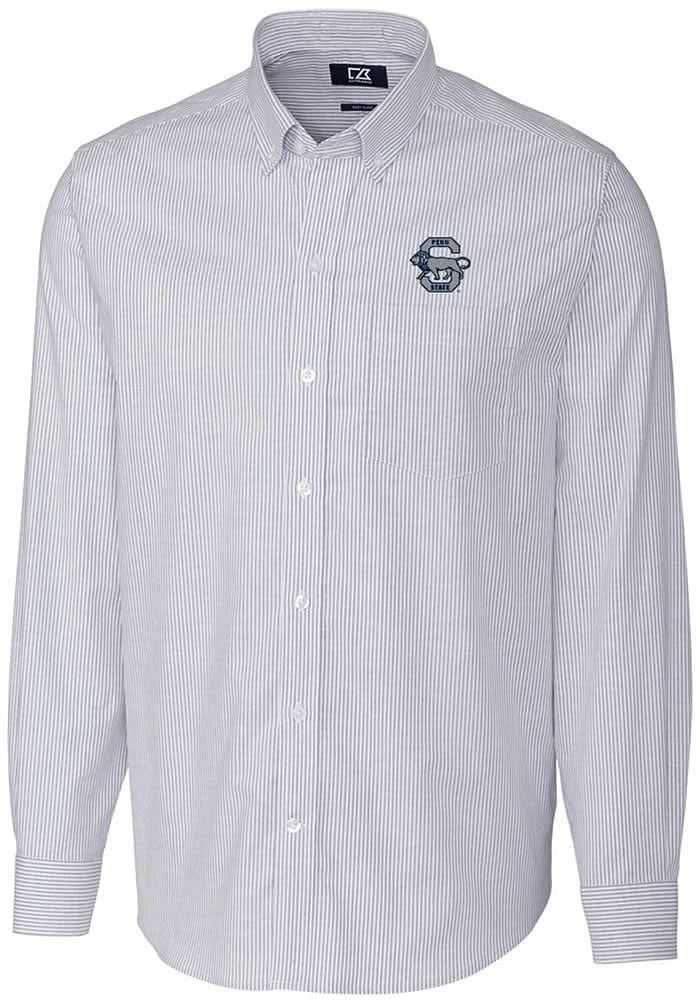 Blue Penn State Nittany Lions Cutter and Buck Mens Stretch Oxford Stripe Big Tall Dress Shir..
