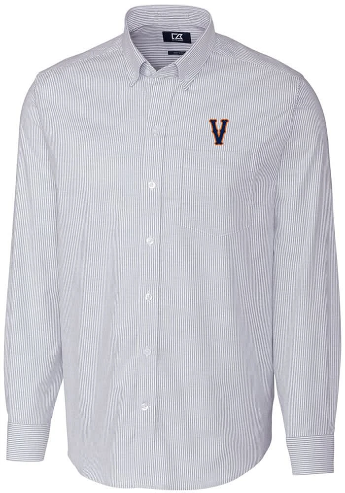 Cutter and Buck Virginia Cavaliers Mens Blue Stretch Oxford Stripe Big Tall Dress Shirt
