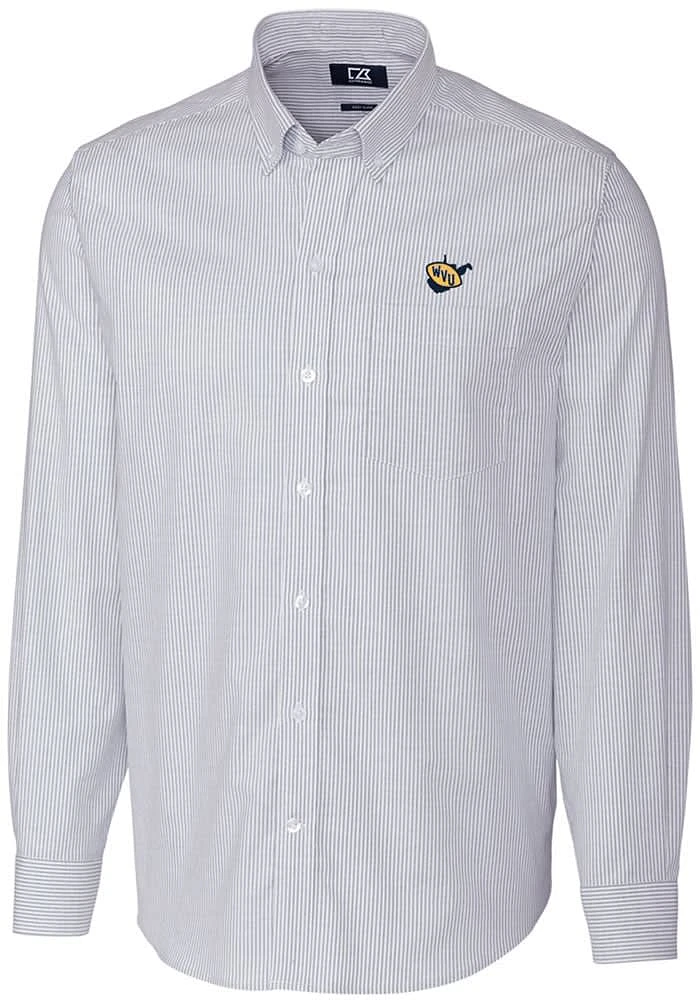 Cutter and Buck West Virginia Mountaineers Mens Blue Stretch Oxford Stripe Big Tall Dress Sh..