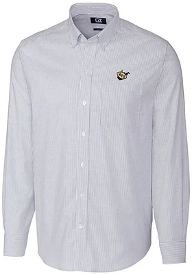 Cutter and Buck West Virginia Mountaineers Mens Blue Stretch Oxford Stripe Big Tall Dress Sh..