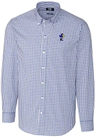 Cutter and Buck Kansas Jayhawks Mens Blue Easy Care Stretch Gingham Big Tall Dress Shirt