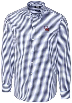 Cutter and Buck Ole Miss Rebels Mens Blue Easy Care Stretch Gingham Big Tall Dress Shirt