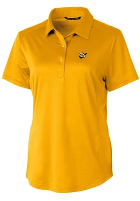 Cutter and Buck West Virginia Mountaineers Womens Gold Vault Prospect Textured Short Sleeve Polo..