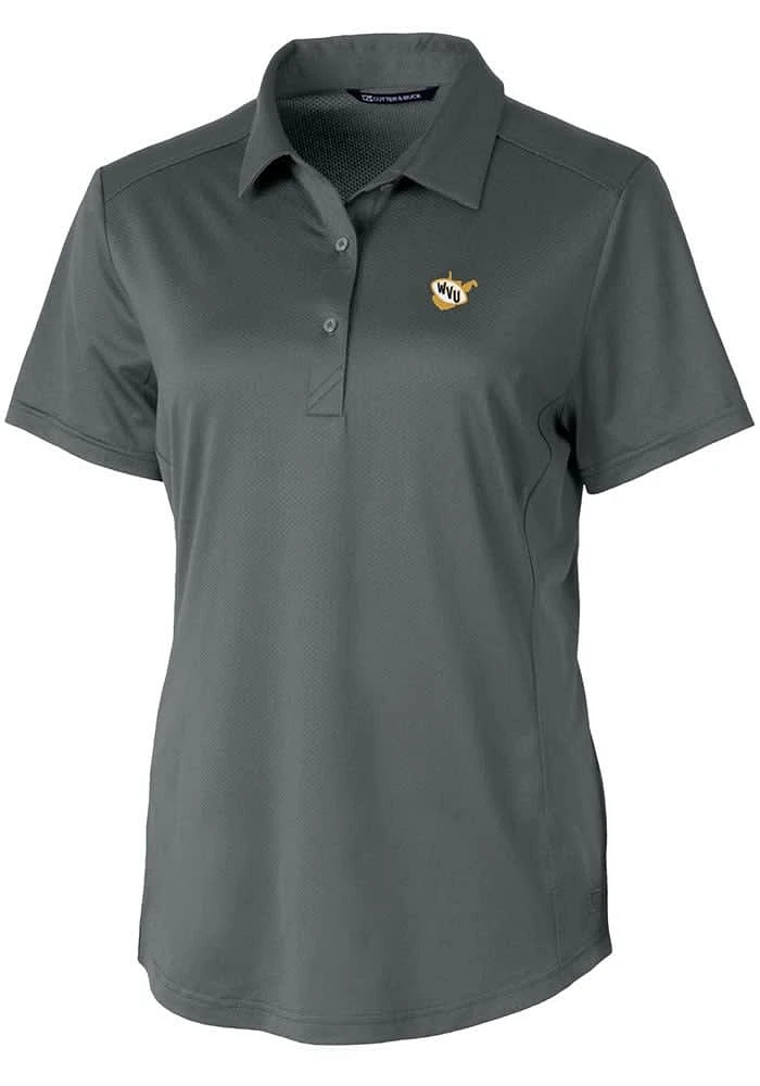 Cutter and Buck West Virginia Mountaineers Womens Grey Vault Prospect Textured Short Sleeve Polo..